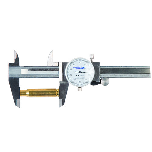 Il calibro a quadrante in acciaio inox Frankford Arsenal offre misurazioni precise per ricaricare cartucce, con accuratezza di .001" e micrometri a .0001", ideale per ogni esigenza.
