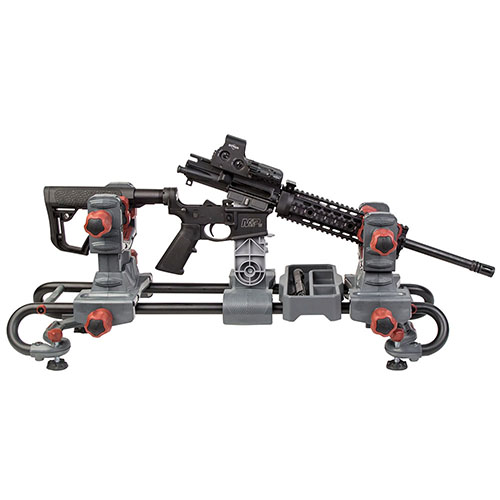 Il Tipton® Ultra Gun Vise offre un design modulare per pulire e lavorare su qualsiasi arma o balestra, con morsetti regolabili e struttura in acciaio resistente.