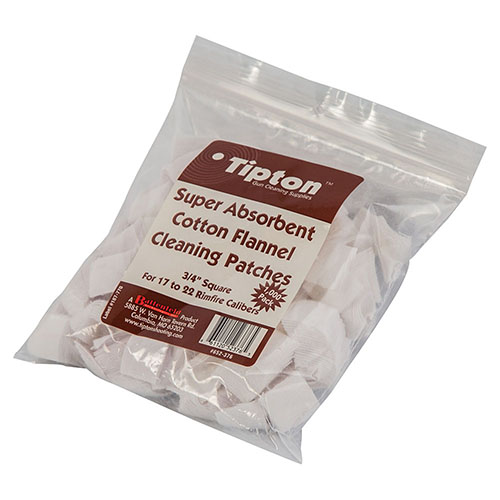 .75" quadrati in cotone flanella al 100%, tagliati con precisione per jags Tipton®; ottimi per la pulizia di armi calibro 17-22.