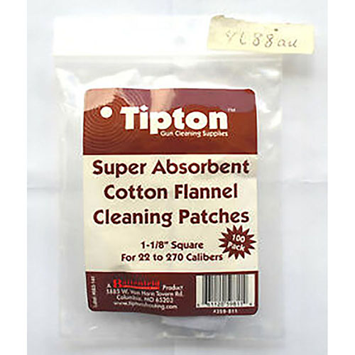 Panni in flanella 100% cotone di dimensioni 1.13" quadrati, tagliati con precisione per l'uso con i Jags Tipton®; perfetti per la pulizia di armi calibro 22-270.