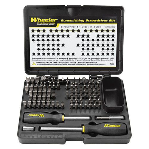 Il set di cacciaviti professionale Wheeler da 89 pezzi offre una selezione completa di bit per ogni arma, eliminando problemi con le viti e includendo 15 bit speciali.