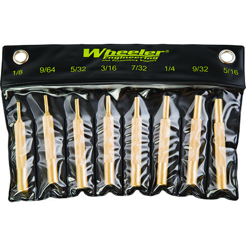Il set di punzoni in ottone Wheeler include misure da 1/8" a 5/16", ideale per lavori di precisione su armi e attrezzature da gunsmith.