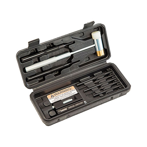Kit completo per installare ogni roll pin AR senza danneggiare la tua arma! Include strumenti per Bolt Catch e Trigger Guard, punte e martello.