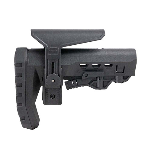 Il calcio Breacher AR-15 è regolabile, leggero e ottimizzato per l'uso con giubbotti antiproiettile, garantendo comfort, stabilità e versatilità.