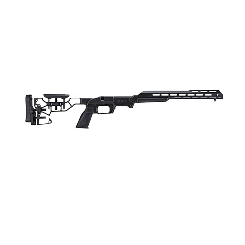 Il MDT ESS Chassis System Kit per Browning X-Bolt offre ergonomia superiore, spallacci e poggiatesta regolabili, e un sistema di bedding V-block per stabilità.
