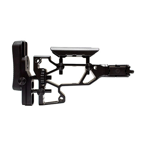 L'MDT Folding Rifle Stock offre regolazioni senza attrezzi per comfort e prestazioni ottimali, con adattamenti per il riser e il buttpad, e un design pieghevole per una LOP corretta.