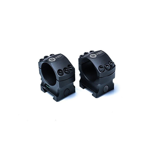 Le MDT Elite Scope Rings offrono un sistema di montaggio leggero e solido per ottiche, con livello a bolla integrato e conformità STANAG 4694 per una stabilità ottimale.