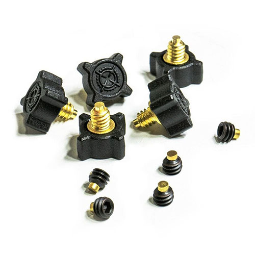 Il kit di ricambio MDT Buttstock include 5 set screws e 5 wheel knobs, garantendo una sostituzione facile e veloce per le tue spalletta MDT.