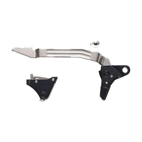 Kit di grilletto drop-in per Glock Gen 5, con peso di trazione di 3 lb, finitura NP3 per ridurre l'attrito e migliorare la sensibilità senza modifiche permanenti.