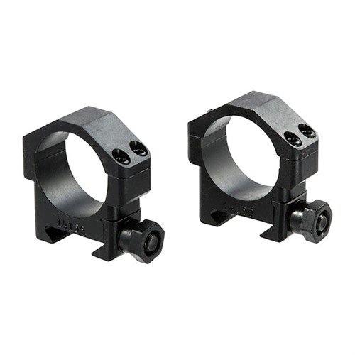 Anelli di mira in acciaio 30mm, robusti e progettati per resistere a forti rinculi, ideali per fucili AR-15, AR-10 e SR-25, con finitura nera opaca.