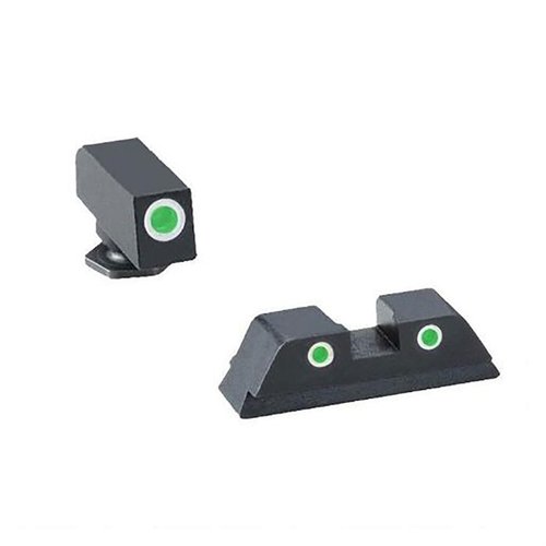 I set di mirini notturni AmeriGlo Classic per Glock offrono un upgrade visivo con vials in Tritium verde ben visibili, per una mira precisa in ogni condizione.