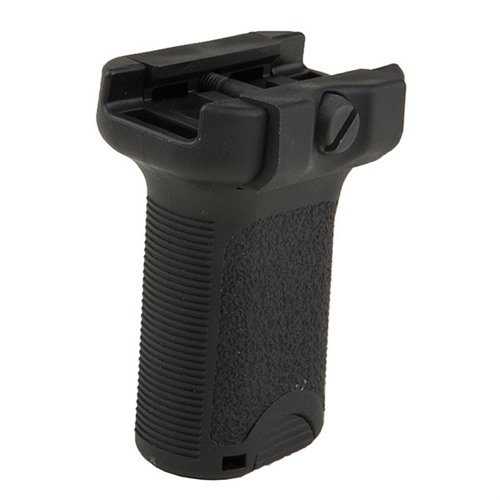 Il grip verticale corto in polimero per Picatinny migliora il controllo dell'arma senza impigliarsi, con design a croce per un'installazione rapida e angolo naturale per il polso.