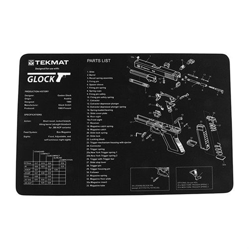 Il TEKMAT Pistol Gun Cleaning Mat per Glock offre una protezione robusta e flessibile per la tua arma, con un diagramma dettagliato e una superficie antiscivolo.