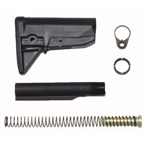 Il BCM GUNFIGHTER Stock Assy offre un design robusto e leggero, realizzato in polimeri resistenti agli urti, completo di estensione ricevitore Mil-Spec e accessori.