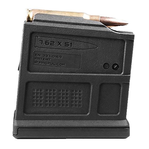 Il PMAG 5 7.62 AC offre una costruzione in polimero resistente, capacità di 5 o 10 colpi e compatibilità con AICS, garantendo affidabilità e facilità d'uso.
