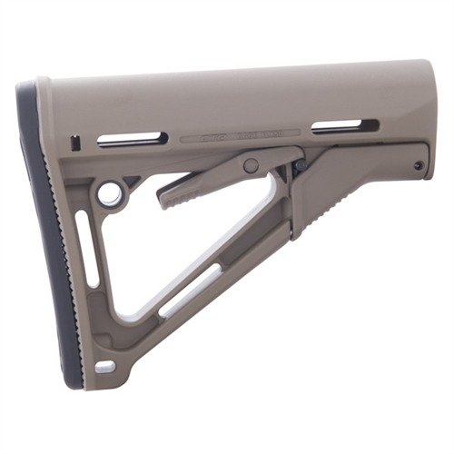 Il calcio AR-15 CTR di MAGPUL offre un sistema di bloccaggio senza gioco, regolazione rapida della lunghezza, e compatibilità con slings ambidestri, per un'ottima stabilità.