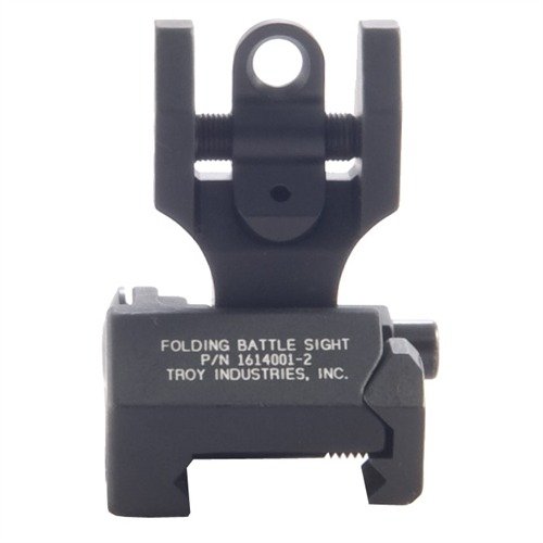 Mirino posteriore AR-15 TROY INDUSTRIES, robusto e ripiegabile, offre backup sicuro e preciso, compatibile con feritoie standard, facile da installare.