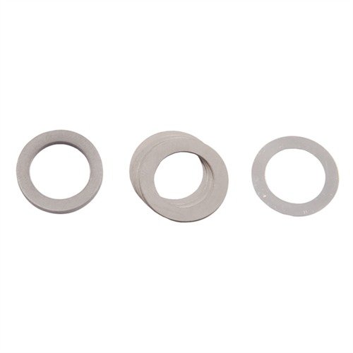 Gli shims in acciaio temprato garantiscono un allineamento preciso di flash suppressors e compensatori, con diverse dimensioni per una regolazione fine.