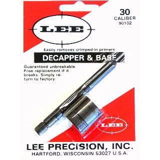Il DECAPPER E BASE LEE è ideale per rimuovere facilmente i primers crimpati da casi militari, disponibile per casi .22 e .30 cal.