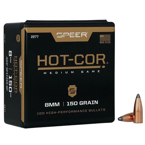 I proiettili Hot-Cor 8MM (0.323") offrono prestazioni affidabili e precisione superiore grazie alla loro costruzione senza vuoti nel nucleo in piombo.