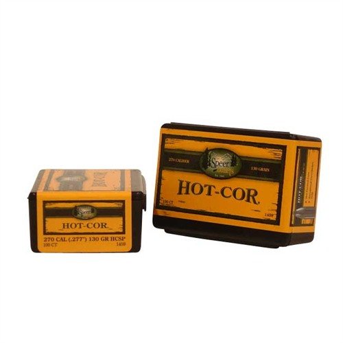 Le palle Hot-Cor 270 Caliber (0.277") 130gr Soft Point offrono prestazioni affidabili e precisione eccezionale grazie alla loro costruzione senza vuoti.