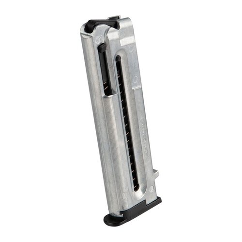 Il caricatore GSG M-1911 da 10 colpi è l'accessorio perfetto per il tuo pistola .22 LR, con un design in alluminio naturale e assistenza al caricamento.
