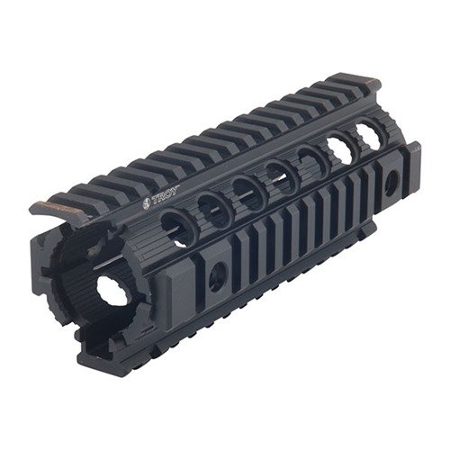 Il Troy Enhanced Drop-In Rail è facile da installare, non richiede armi da fuoco, e offre guide Picatinny e attacchi Q.D. in alluminio resistente.
