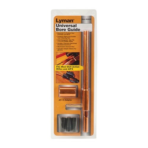 La Universal Bore Guide Set di Lyman dirige e centra la tua cleaning rod, proteggendo camera e canna, con punte intercambiabili da .17 a .416.