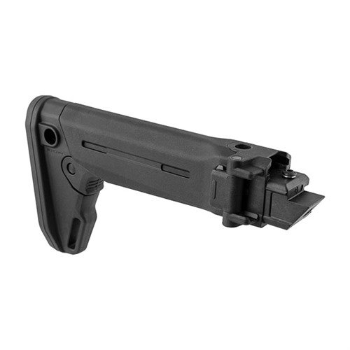 Il Magpul Zhukov-S è un calciolo pieghevole per AK moderno, con montaggi QD, riser per guancia modulari, e un pad in gomma ammortizzante per una presa superiore.