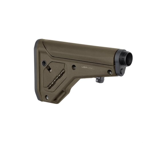L'UBR 2.0 offre robustezza e stabilità come un calcio fisso, con 8 posizioni regolabili, compatibile con sistemi A5 e dotato di punti di attacco QD.