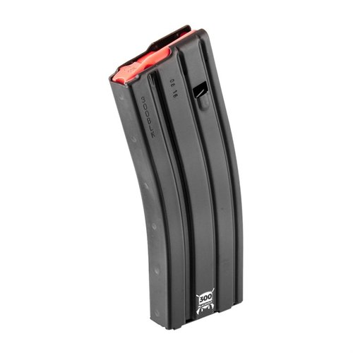 Caricatore AR-15 in 300 Blackout, realizzato in alluminio con un follower rosso, disponibile in versioni da 10, 20 e 30 colpi per prestazioni ottimali.