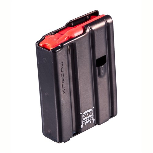 Caricatore AR-15 per 300 Blackout in alluminio con follower rosso, disponibile in versioni da 10, 20 e 30 colpi per prestazioni ottimali.