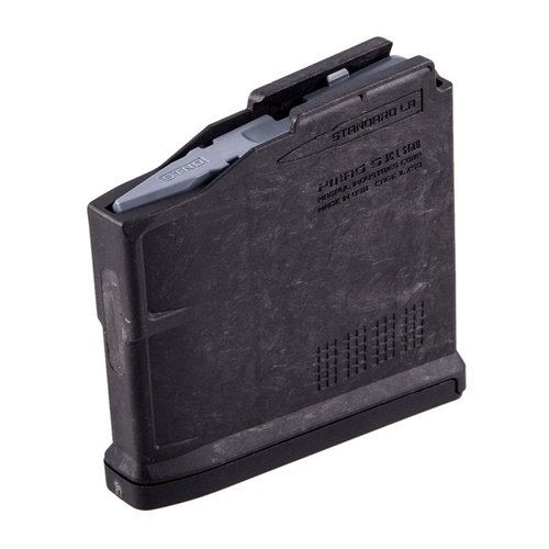Il PMAG 5 AC L è un caricatore in polimero resistente, compatibile con AICS, con capacità di 5 colpi, facilmente ampliabile a 6, ideale per caccia e competizioni.