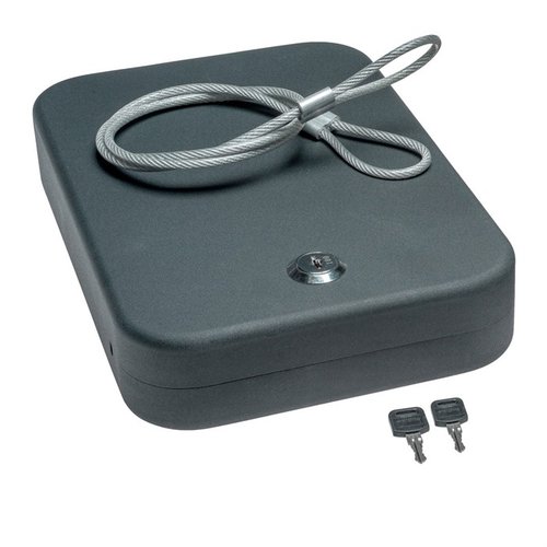 La Snap Safe Lock Box offre una sicurezza robusta per armi da fuoco e valori, con costruzione in acciaio pesante, cavo in acciaio e interno in schiuma di qualità.