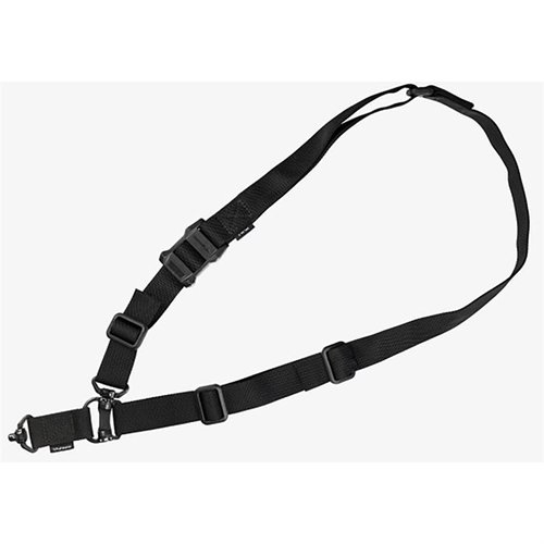 La slinga Magpul MS4 QDM offre configurazione rapida tra operazioni a punto singolo e doppio, con regolazione facile e materiali resistenti per massima sicurezza.
