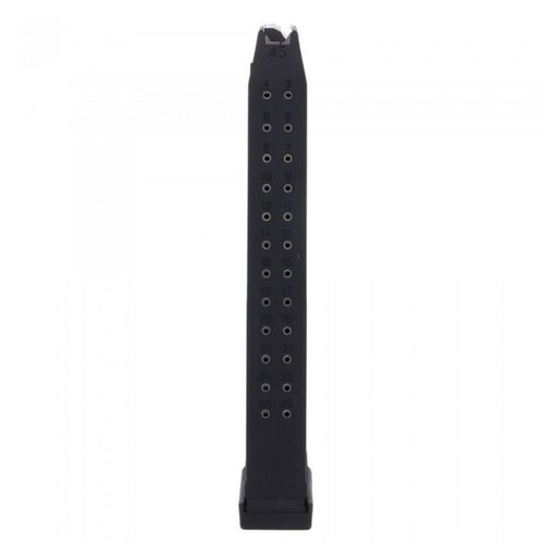 Aumenta la capacità del tuo Glock® 21 con il caricatore KCI da 26 colpi in .45 ACP, costruito in polimero e acciaio, ideale per competizioni e allenamenti.