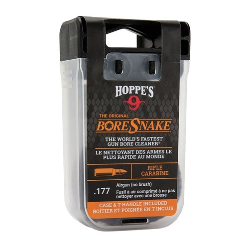 L'Airguns Bore Snake .177 di HOPPES pulisce e lubrifica in un solo passaggio, è lavabile, riutilizzabile e si ripone facilmente nella custodia 'den'.