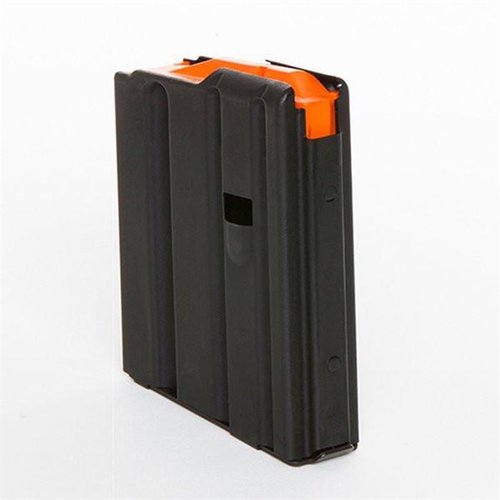 Magazzino da 10 colpi in acciaio inox nero con inserto arancione, finitura Isonite, per prestazioni affidabili e durature nel tuo AR .223.