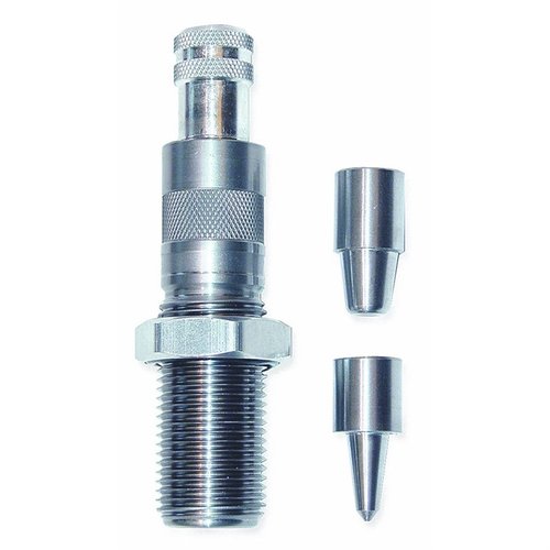 Il Lee Universal Case Expanding Die flette delicatamente il bocchettone della cartuccia per accettare proiettili in piombo senza raschiare. Include spine per calibri da .22 a .45.