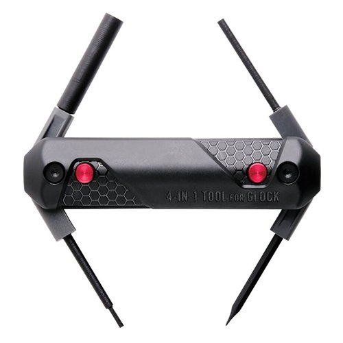 Il 4-IN-1 TOOL FOR GLOCK® di Real Avid è un attrezzo ergonomico e moderno che offre quattro strumenti in uno, per smontare, regolare e personalizzare il tuo Glock®.