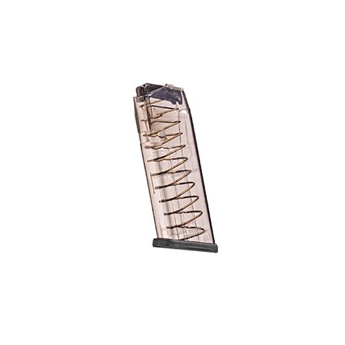 Caricatore 10MM per Glock® con capacità di 15 colpi, resistente agli urti, chimici e temperature estreme, con design ergonomico e corpo traslucido per controllare le munizioni.