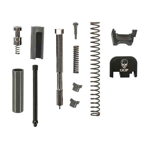 Il GGP Slide Completion Kit include tutti i componenti interni necessari per completare il tuo assemblaggio della slide, garantendo affidabilità e compatibilità con slide Glock.