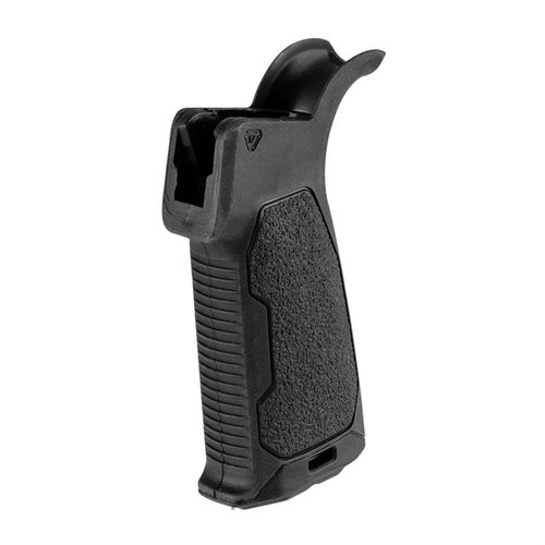 Il grip Strike Industries AR Overmolded offre un controllo migliorato, tre angoli disponibili, un design snello e spazio di stoccaggio sicuro con tappo in gomma.