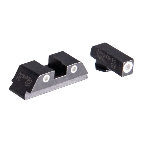 I set di mirini notturni AmeriGlo Classic per Glock offrono un aggiornamento visibile e preciso, con vasi di Tritium verde contornati di bianco per una mira ottimale.