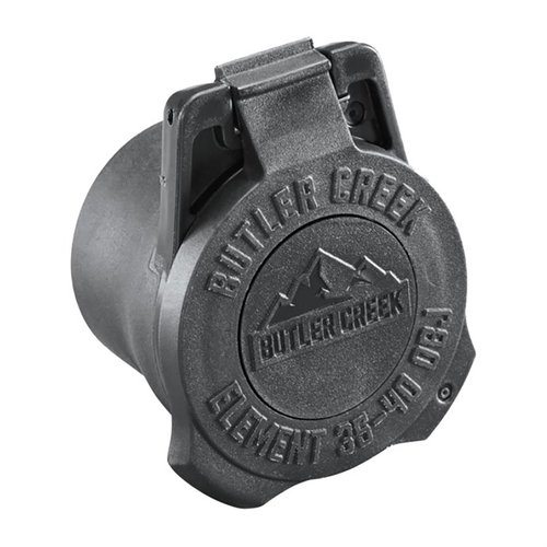 I tappi per obiettivo Butler Creek Element sono robusti e dotati di una manica multi-flex. Il disco dope estraibile offre informazioni su vento ed elevazione.