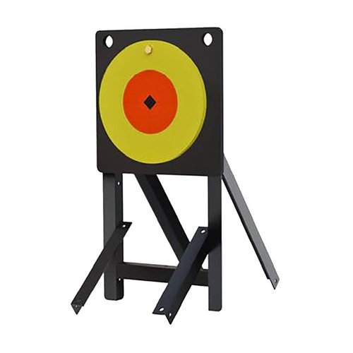 Target rotondo da 10 pollici in AR500, spesso ½ pollice, con finitura verniciata a polvere, giallo brillante e feedback sonoro immediato.