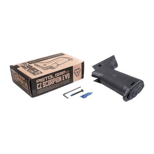 Il grip Strike Industries per CZ Scorpion EVO offre un angolo verticale di 15 gradi per una migliore ergonomia, superficie testurizzata e spazio di stoccaggio sicuro.