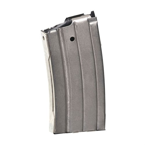 Il caricatore RUGER MINI-14® da 20 colpi è realizzato in acciaio al carbonio trattato termicamente, con finitura nichelata, per una durata e affidabilità superiori.