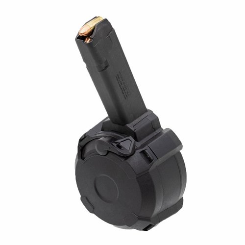 Il PMAG D-50 GL9 di Magpul offre un caricatore a tamburo da 50 colpi per Glock, con meccanismo di caricamento facile, finestra di conteggio e compatibilità ottimizzata.