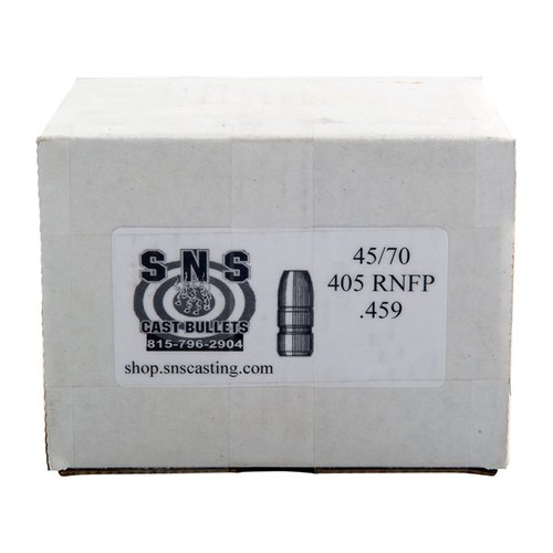 Prova i proiettili 45/70 CALIBER RNFP di SNS CAST BULLETS, realizzati in lega di piombo di alta qualità, con lubrificante Magma e una durezza BHN di circa 17.